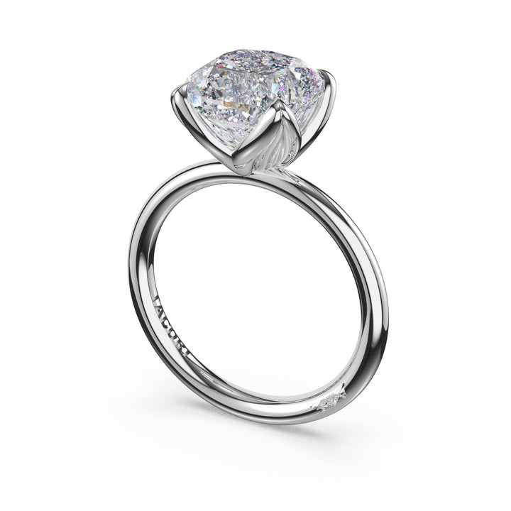 Cushion Sculpted Petal-Prong Solitaire in Platinum