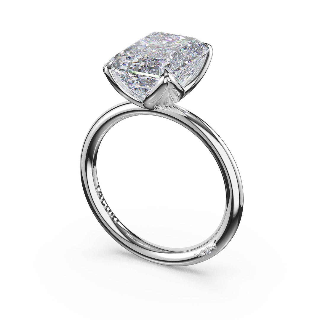 Emerald Sculpted Petal-Prong Solitaire in 18kt White Gold