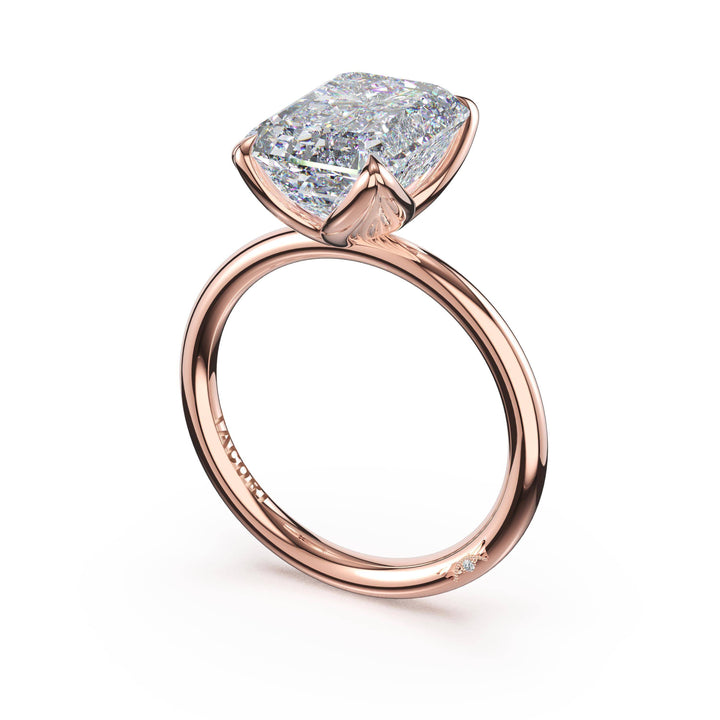 Emerald Sculpted Petal-Prong Solitaire in 18kt Rose Gold
