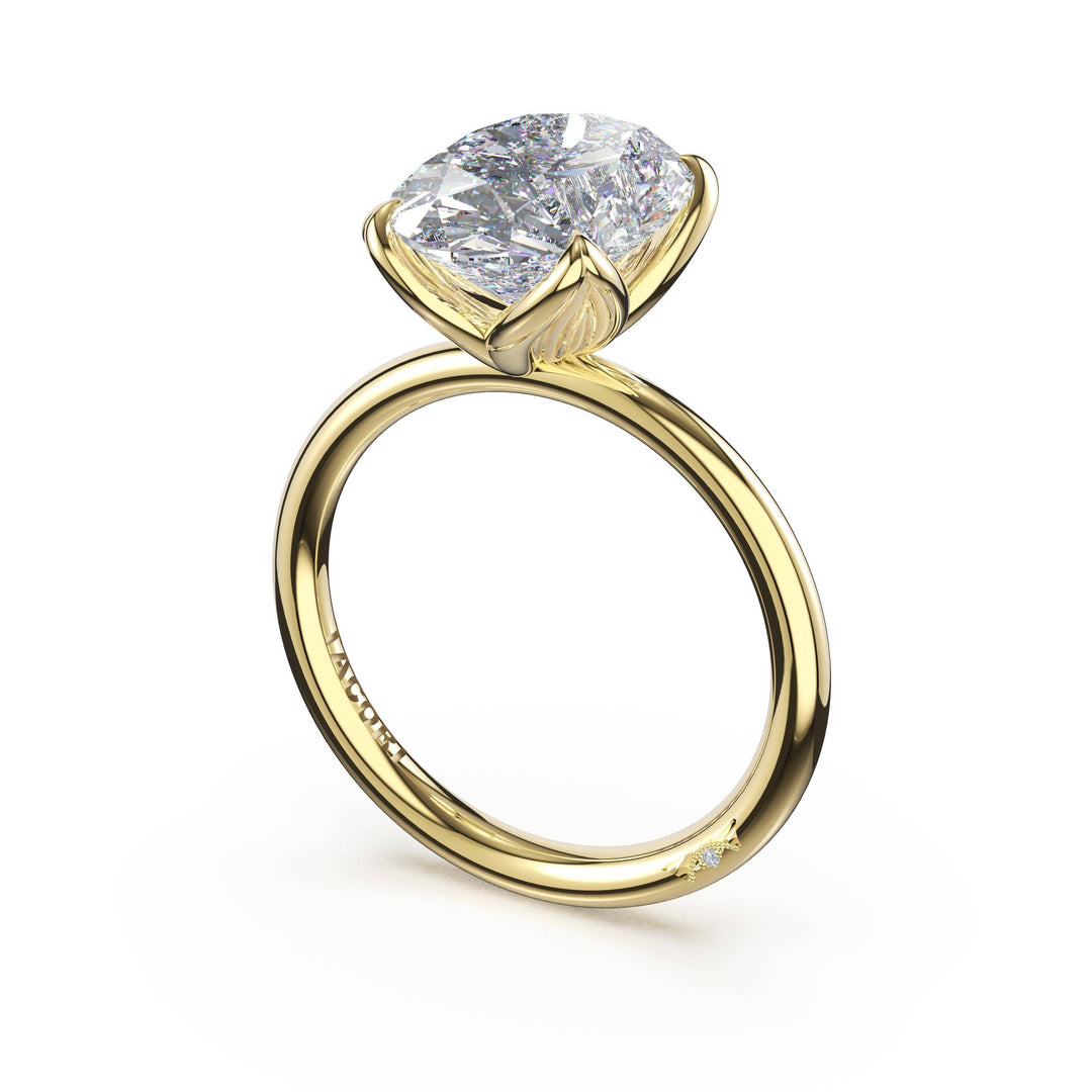 Oval Sculpted Petal-Prong Solitaire in 18kt Yellow Gold