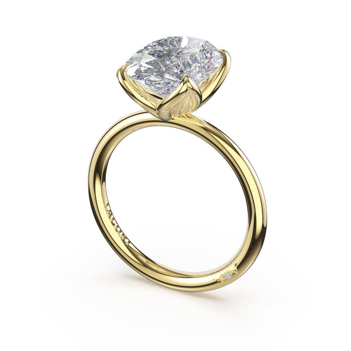 Oval Sculpted Petal-Prong Solitaire in 18kt Yellow Gold