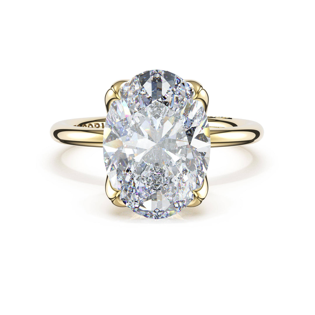 Oval Sculpted Petal-Prong Solitaire in 18kt Yellow Gold