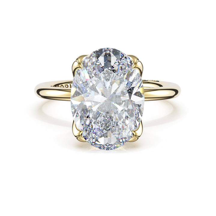 Oval Sculpted Petal-Prong Solitaire in 18kt Yellow Gold