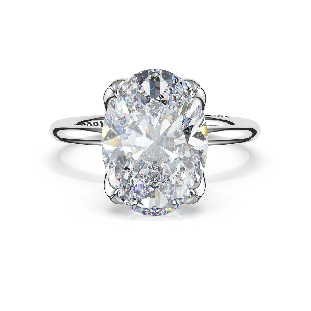 Oval Sculpted Petal-Prong Solitaire in Platinum
