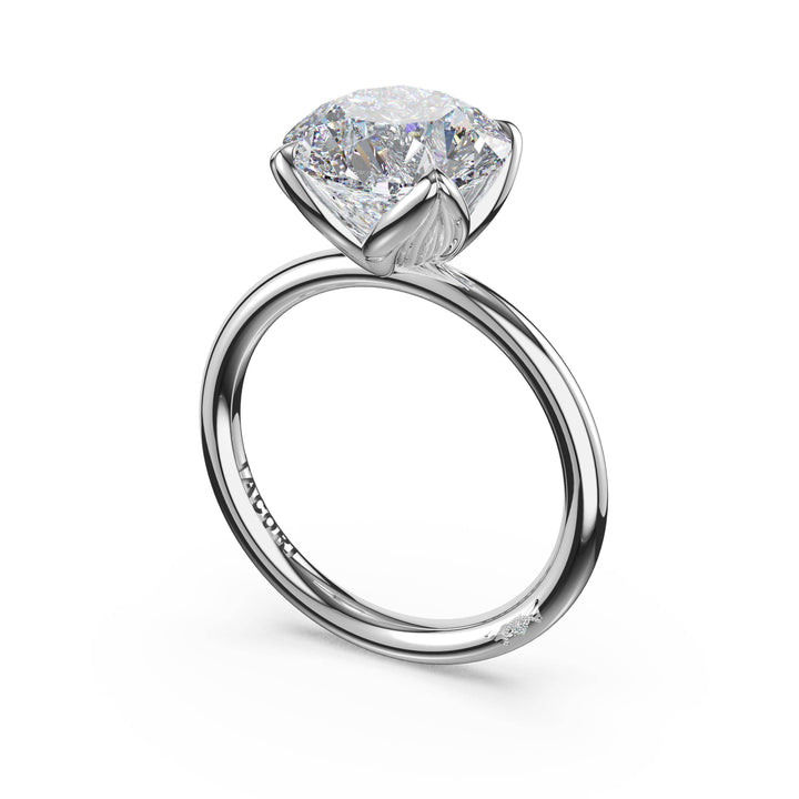 Round Sculpted Petal-Prong Solitaire in 18kt White Gold