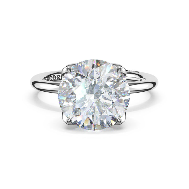 Round Sculpted Petal-Prong Solitaire in 18kt White Gold