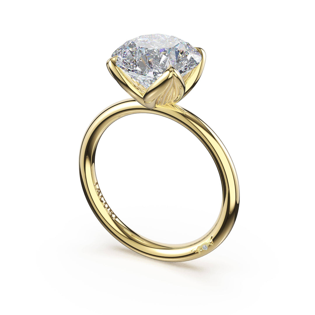 Round Sculpted Petal-Prong Solitaire in 18kt Yellow Gold