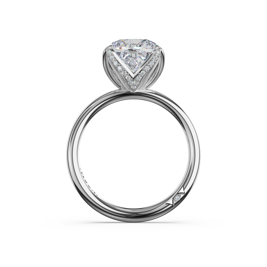 Cushion Sculpted Petal-PavÃ©-Prong Solitaire in 18kt White Gold