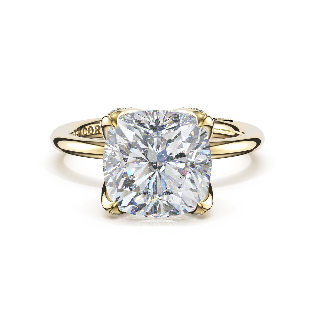 Cushion Sculpted Petal-PavÃ©-Prong Solitaire in 18kt Yellow Gold