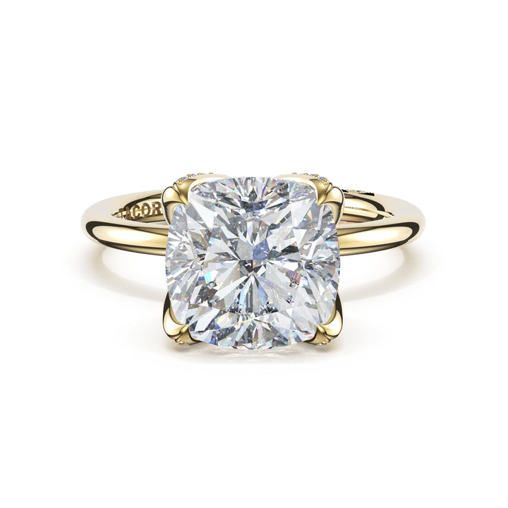 Cushion Sculpted Petal-PavÃ©-Prong Solitaire in 18kt Yellow Gold