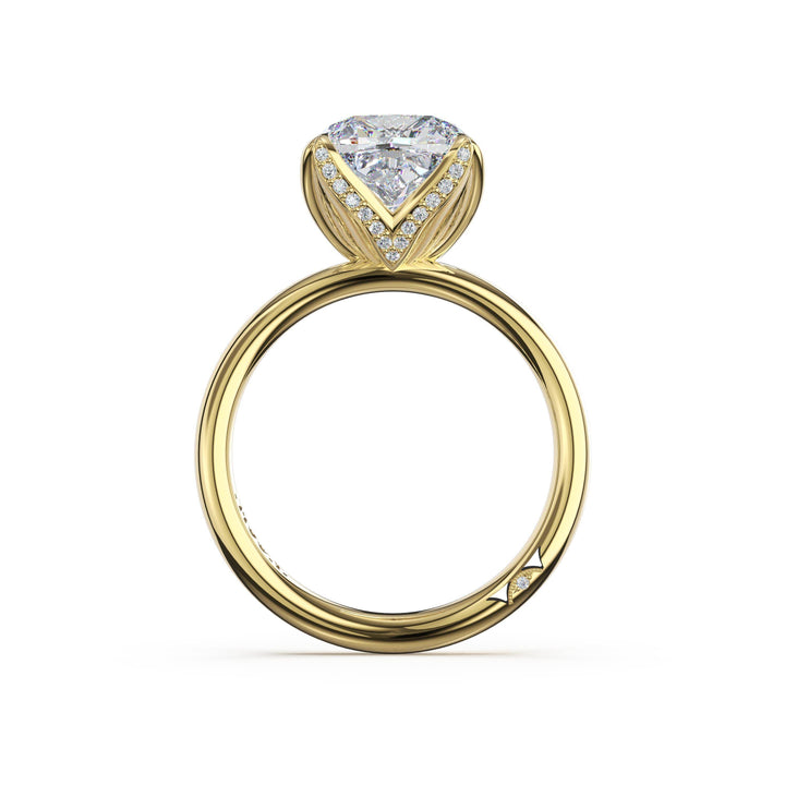Cushion Sculpted Petal-PavÃ©-Prong Solitaire in 18kt Yellow Gold