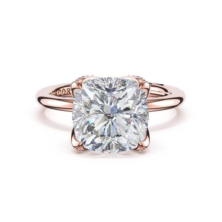 Cushion Sculpted Petal-PavÃ©-Prong Solitaire in 18kt Rose Gold