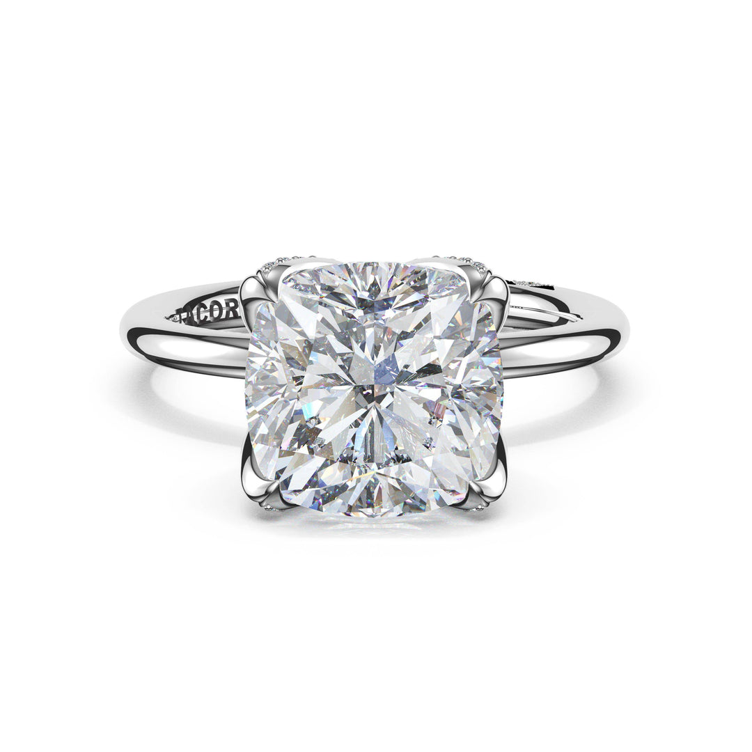 Cushion Sculpted Petal-PavÃ©-Prong Solitaire in Platinum