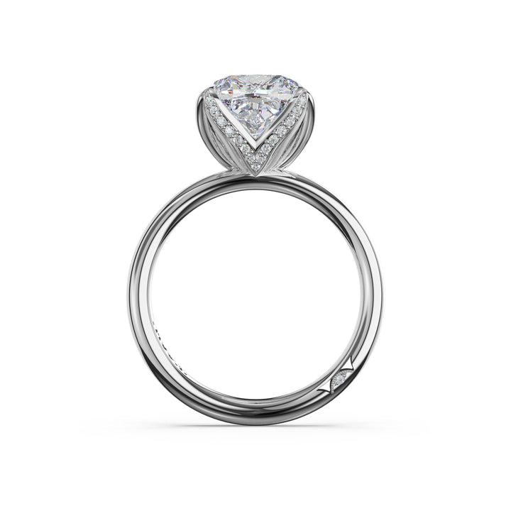 Cushion Sculpted Petal-PavÃ©-Prong Solitaire in Platinum