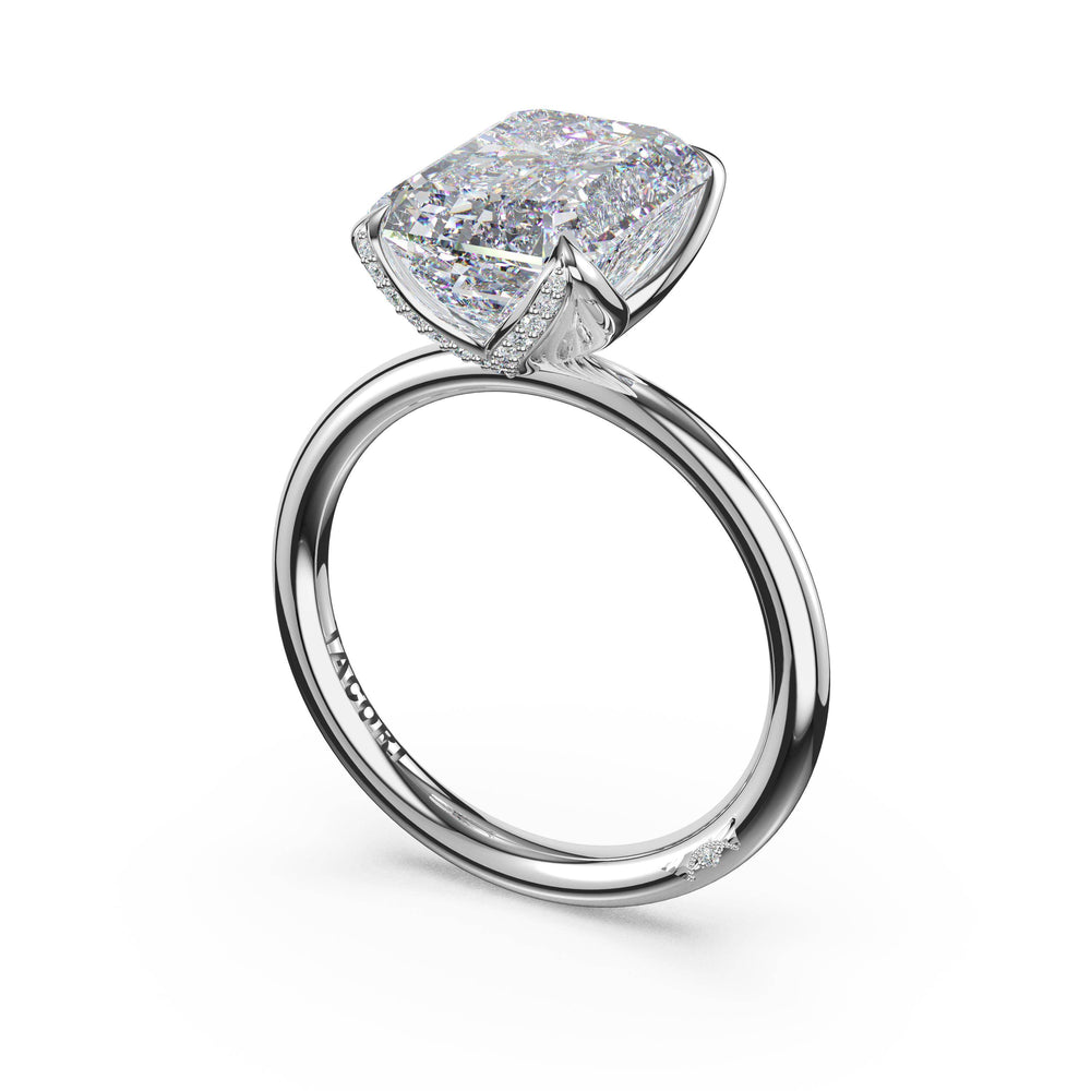 Emerald Sculpted Petal-Pavé-Prong Solitaire in 18kt White Gold