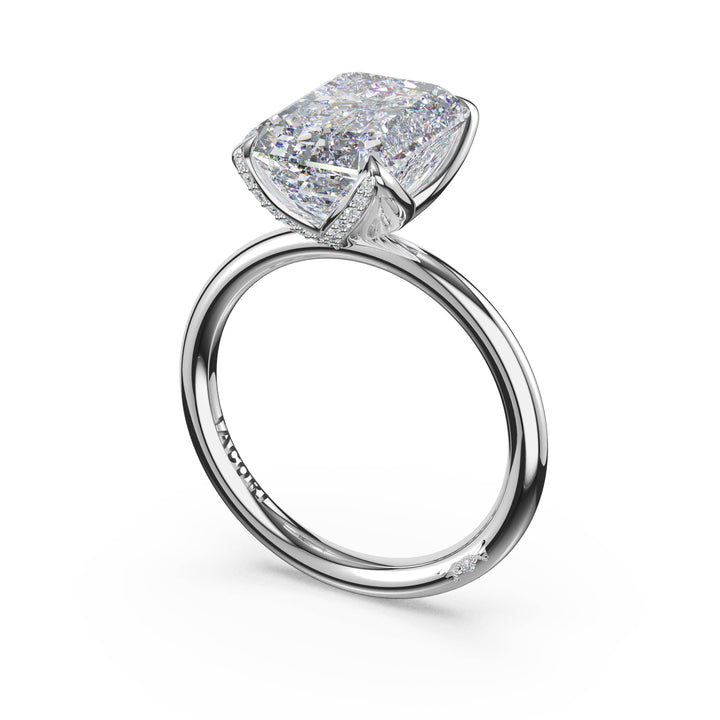 Emerald Sculpted Petal-Pavé-Prong Solitaire in 18kt White Gold