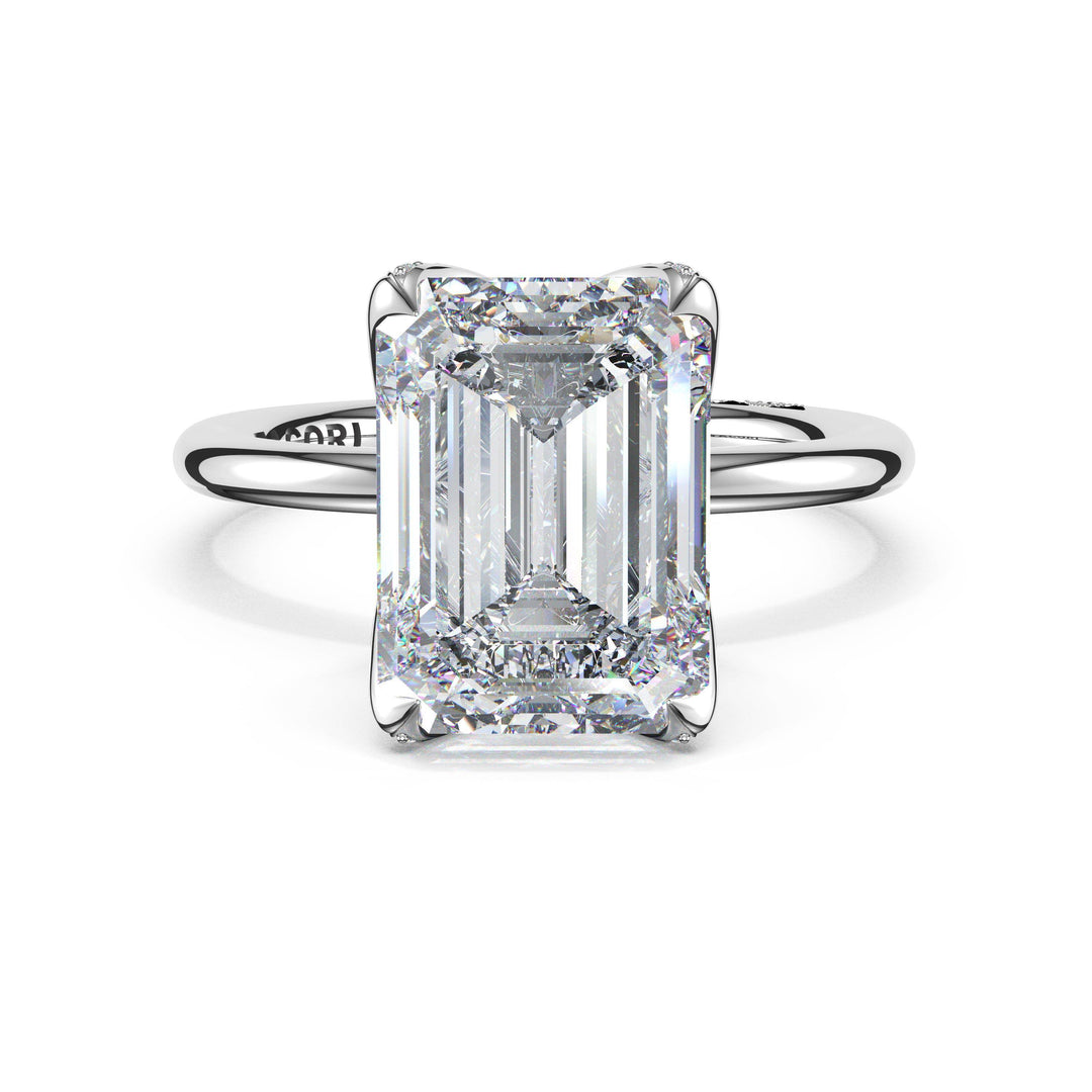 Emerald Sculpted Petal-PavÃ©-Prong Solitaire in 18kt White Gold