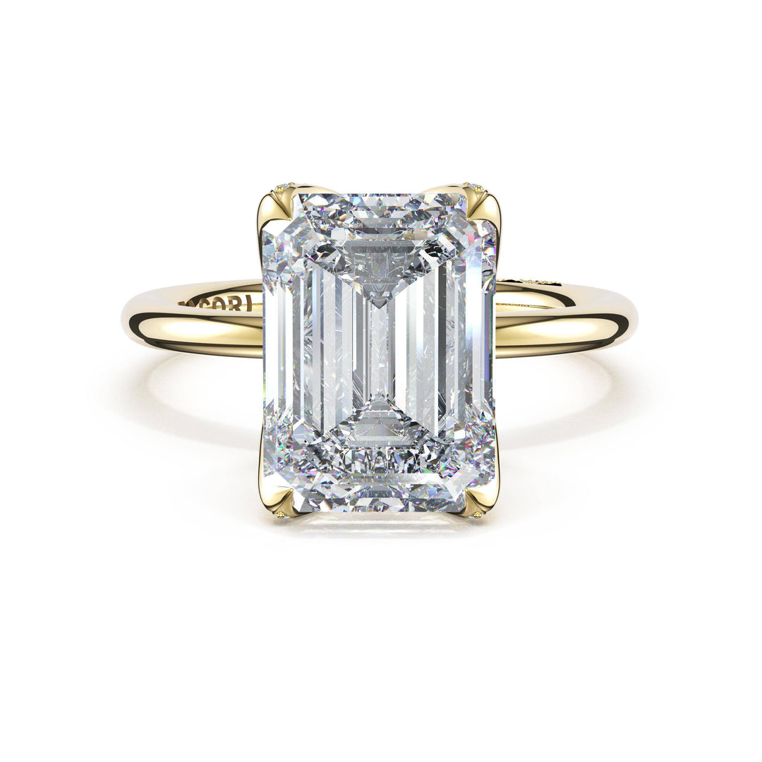 Emerald Sculpted Petal-PavÃ©-Prong Solitaire in 18kt Yellow Gold