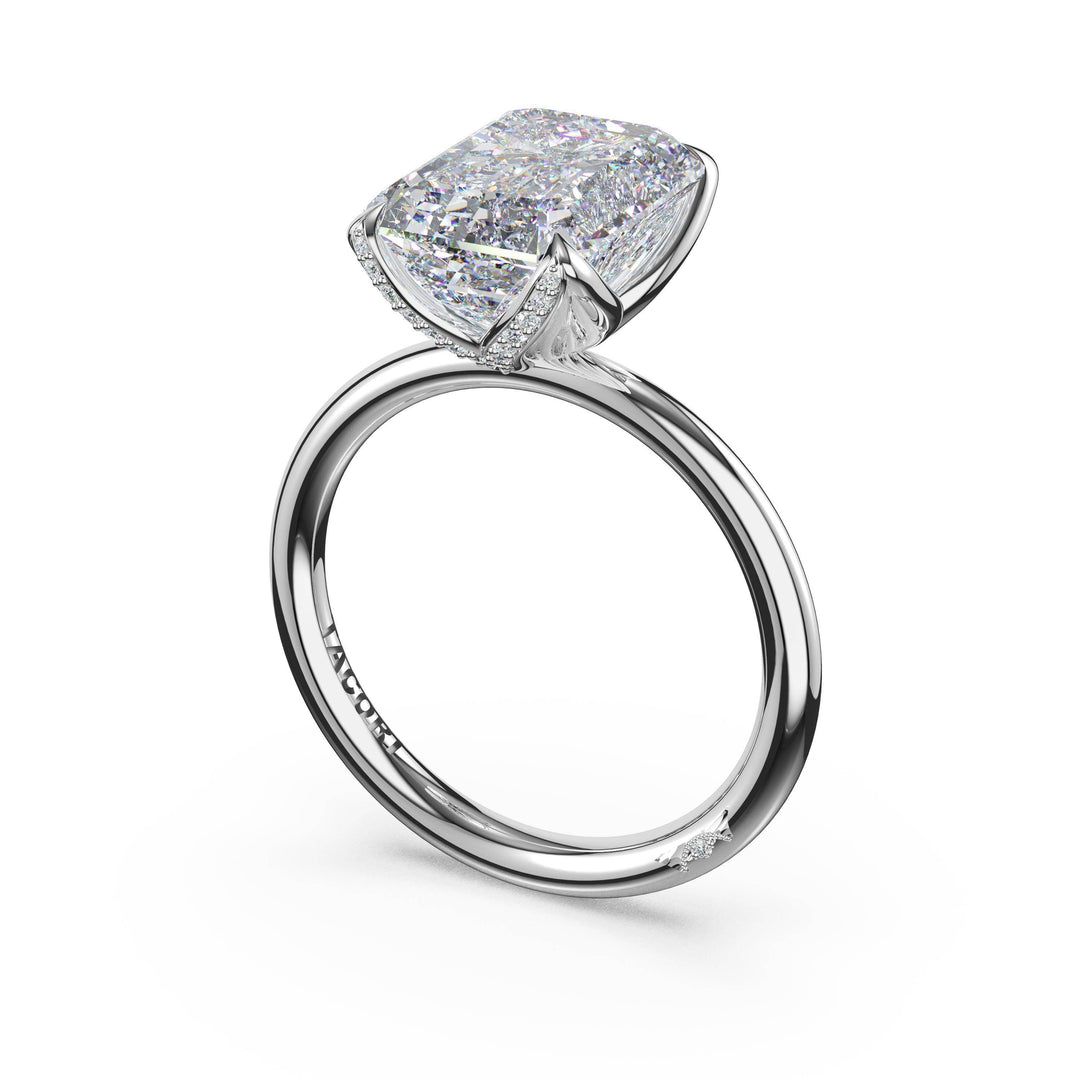 Emerald Sculpted Petal-Pavé-Prong Solitaire in Platinum
