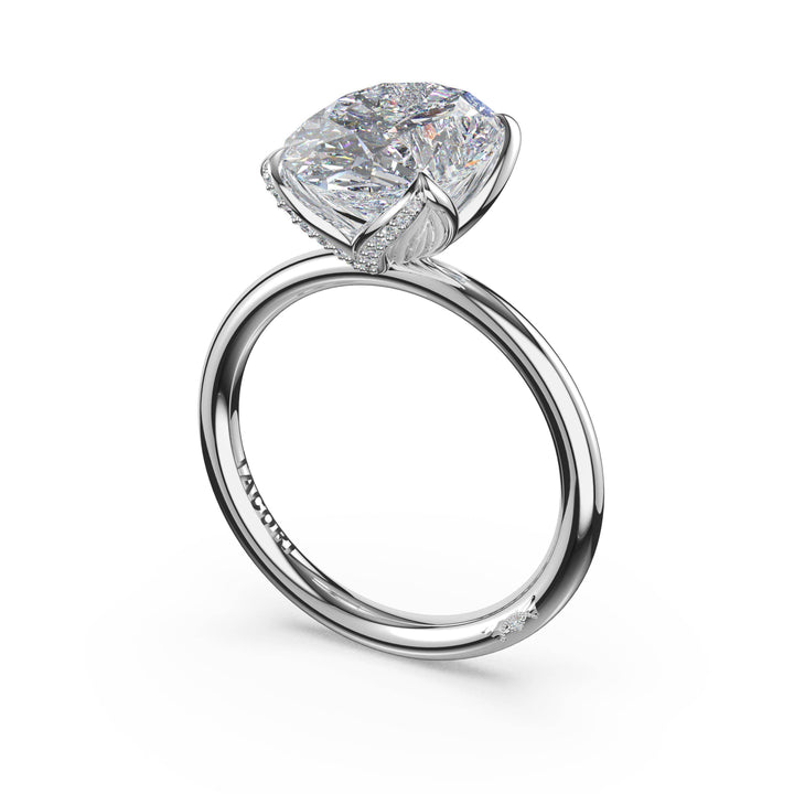 Oval Sculpted Petal-Pavé-Prong Solitaire in 18kt White Gold