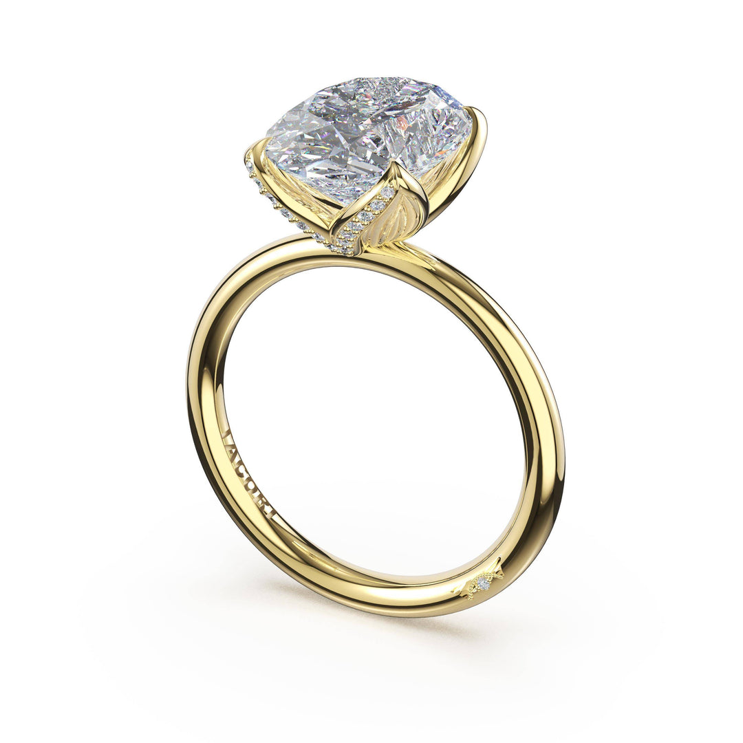 Oval Sculpted Petal-Pavé-Prong Solitaire in 18kt Yellow Gold