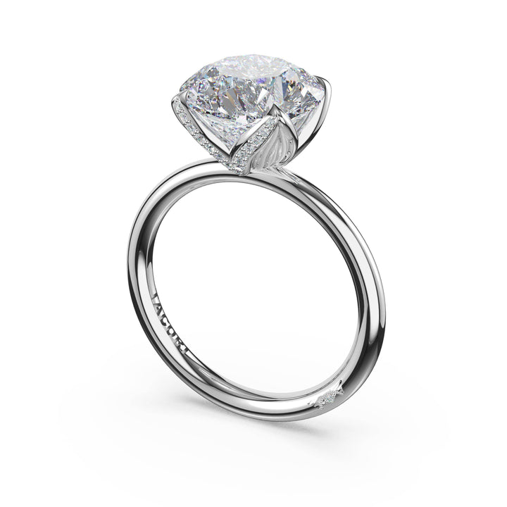 Round Sculpted Petal-Pavé-Prong Solitaire in 18kt White Gold