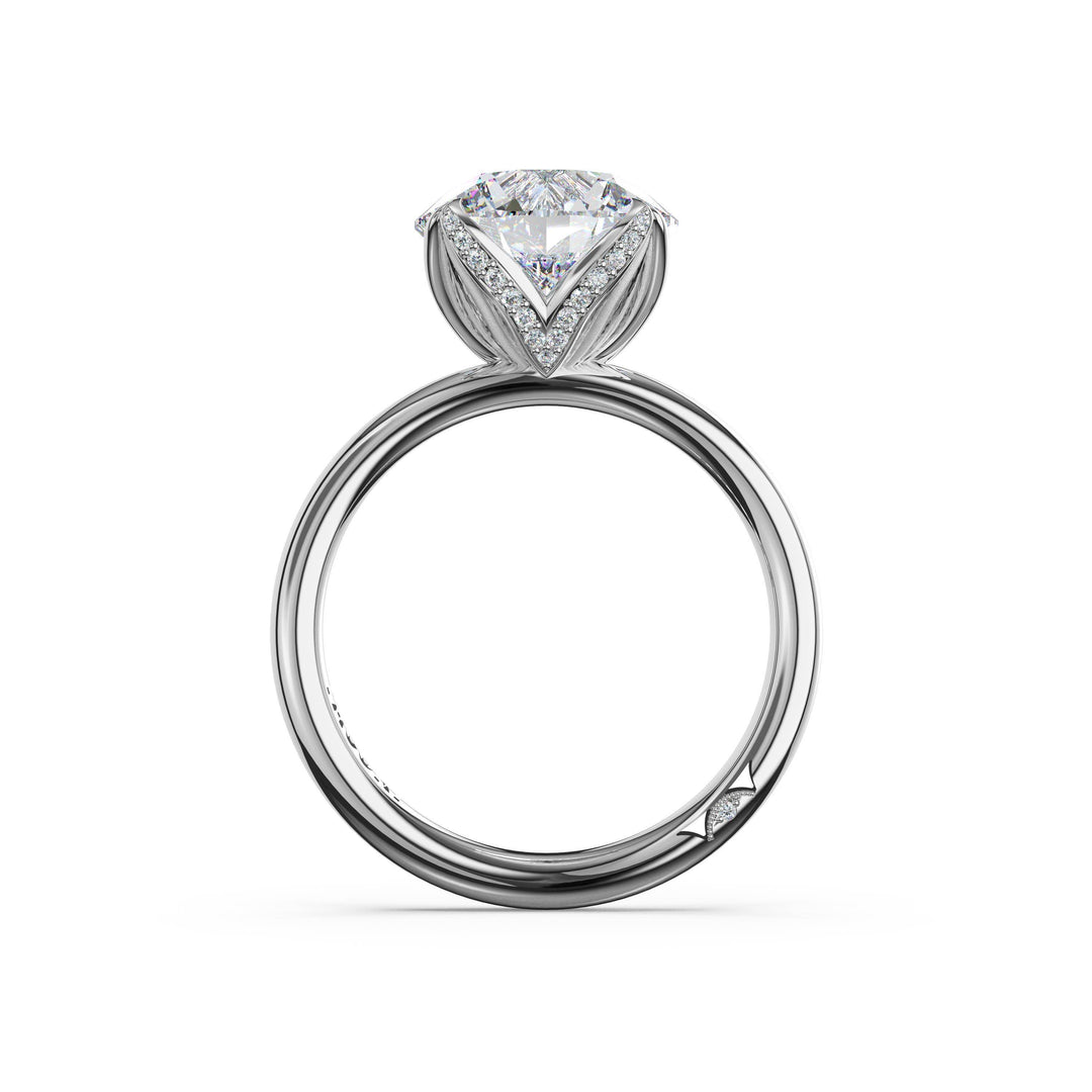 Round Sculpted Petal-PavÃ©-Prong Solitaire in 18kt White Gold
