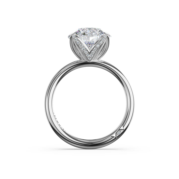 Round Sculpted Petal-PavÃ©-Prong Solitaire in 18kt White Gold