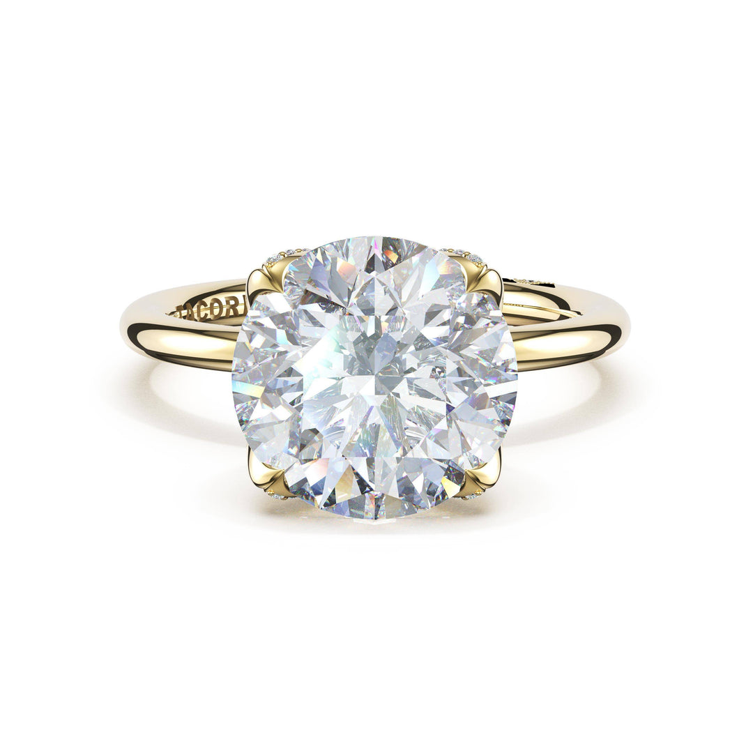 Round Sculpted Petal-PavÃ©-Prong Solitaire in 18kt Yellow Gold