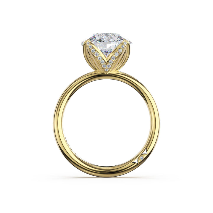 Round Sculpted Petal-PavÃ©-Prong Solitaire in 18kt Yellow Gold