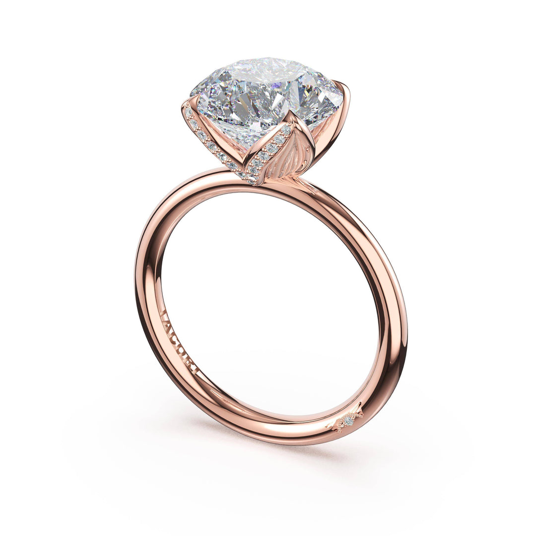 Round Sculpted Petal-PavÃ©-Prong Solitaire in 18kt Rose Gold