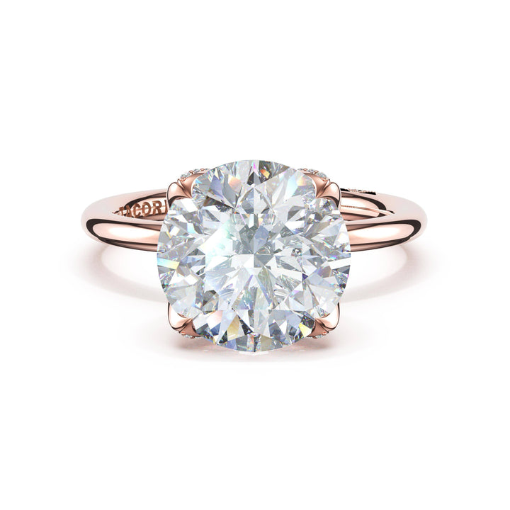 Round Sculpted Petal-PavÃ©-Prong Solitaire in 18kt Rose Gold