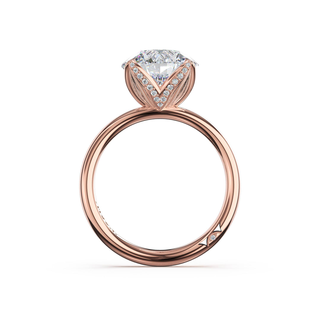 Round Sculpted Petal-PavÃ©-Prong Solitaire in 18kt Rose Gold