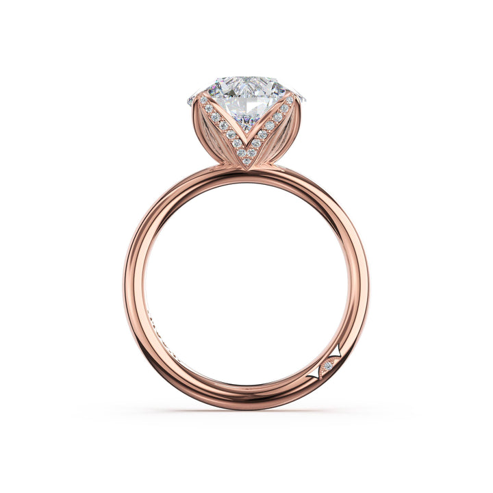 Round Sculpted Petal-PavÃ©-Prong Solitaire in 18kt Rose Gold