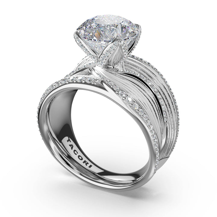 Dahlia Sculpted Double-Petal Pavé Ring in 18kt White Gold