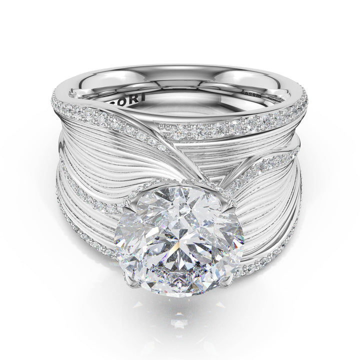 Dahlia Sculpted Double-Petal PavÃ© Ring in 18kt White Gold