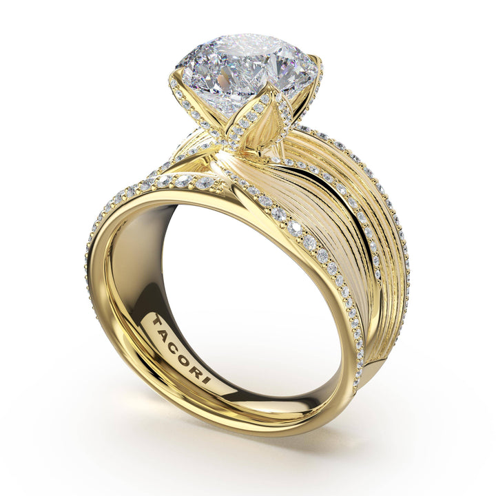 Dahlia Sculpted Double-Petal Pavé Ring in 18kt Yellow Gold