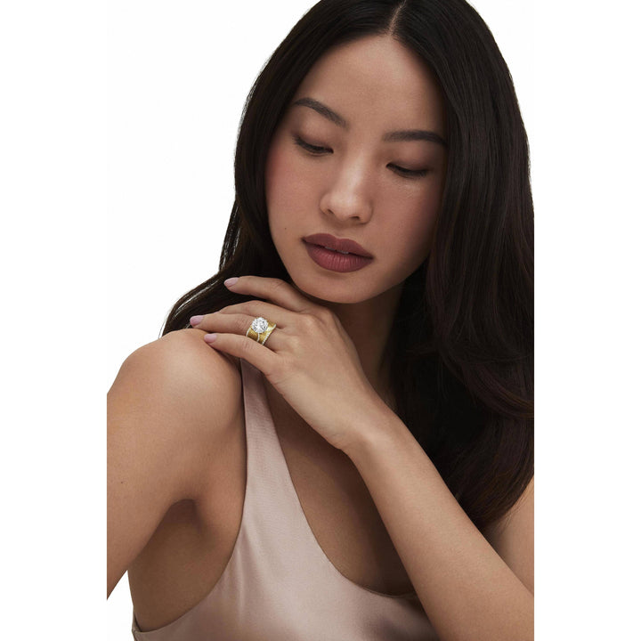 Dahlia Sculpted Double-Petal Pavé Ring in 18kt Yellow Gold