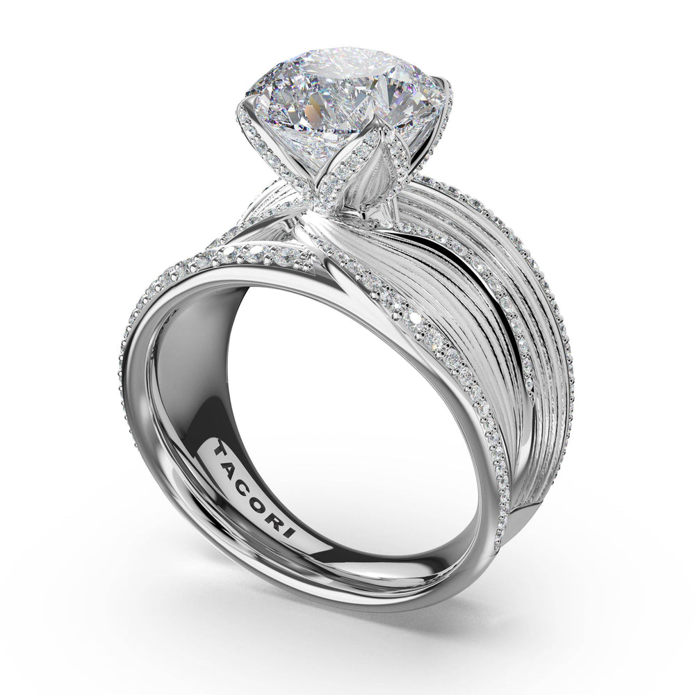 Dahlia Sculpted Double-Petal Pavé Ring in Platinum
