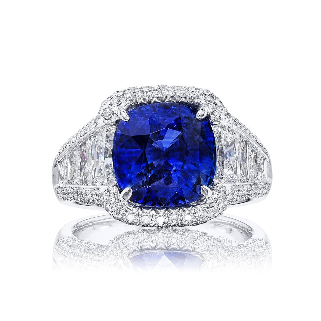 5.02 ct. Sri Lankan Cushion-Cut Sapphire & Diamond Ring in Platinum