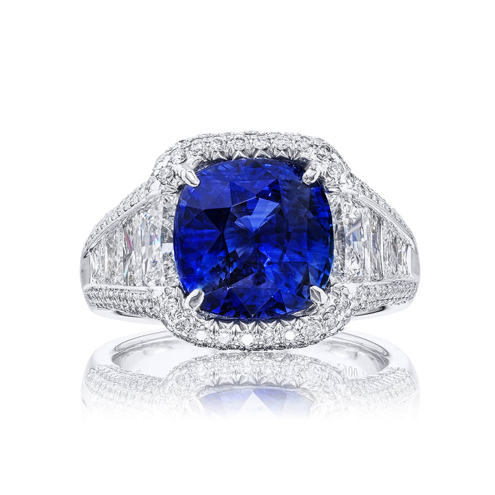 5.02 ct. Sri Lankan Cushion-Cut Sapphire & Diamond Ring in Platinum