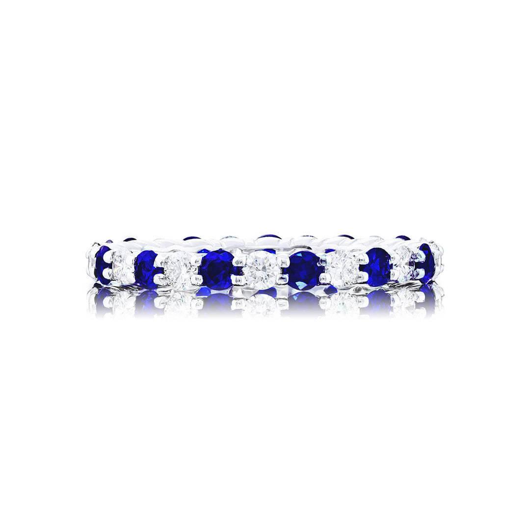 Platinum Round Diamond and Sapphire Eternity Band