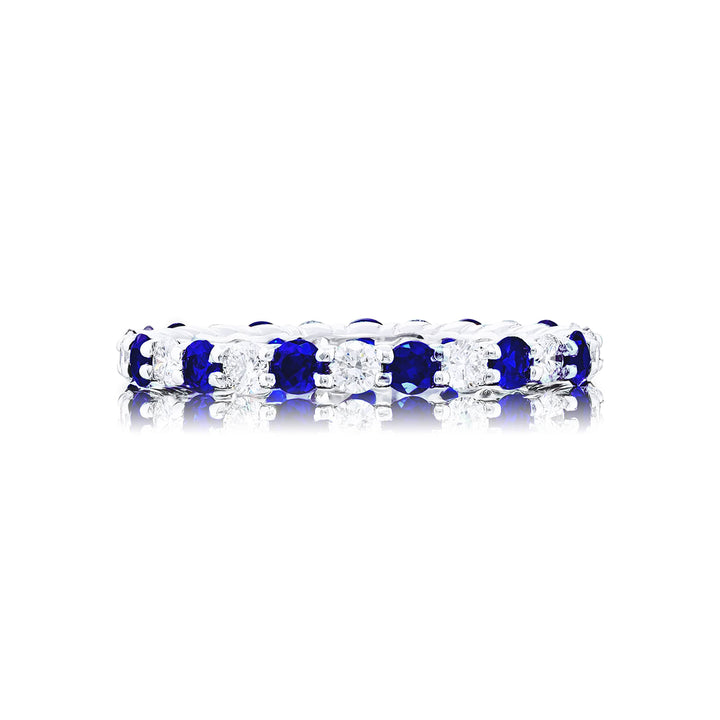 Platinum Round Diamond and Sapphire Eternity Band