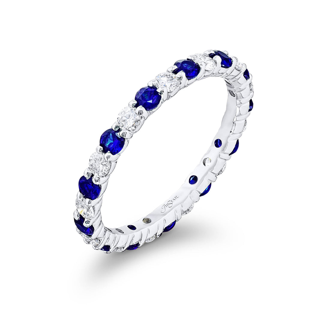 Platinum Round Diamond and Sapphire Eternity Band