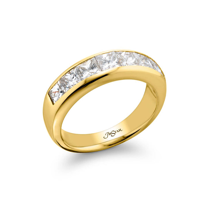 18K Yellow Gold Princess-Cut Diamond Single-Row Channel Set Mens Wedding Band