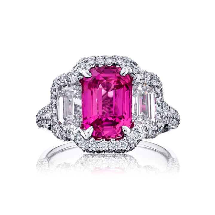 3.52 ct. Emerald-Cut Pink Sapphire & Diamond Ring in Platinum