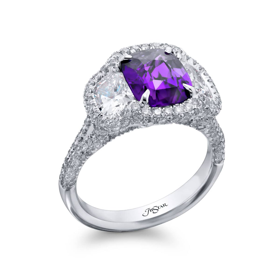 Platinum Cushion-Cut Purple Sapphire Micro Pave Certified Ring