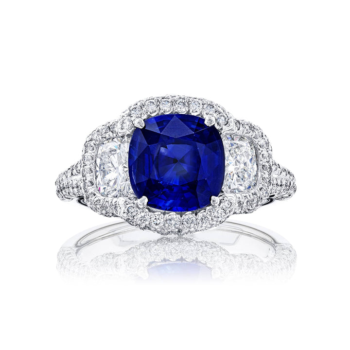 2.46 ct. Cushion-Cut Sapphire & Diamond Ring with Micro Pave Setting in Platinum