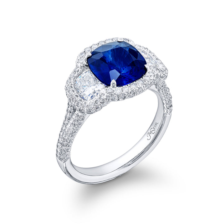 2.46 ct. Cushion-Cut Sapphire & Diamond Ring with Micro Pave Setting in Platinum