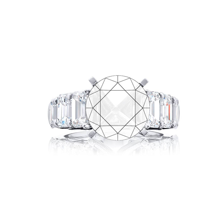 Dazzling Brilliance: Our beautiful Diamond Semi-mount. These six stunning emerald-cut diamonds in a shared prong setting are handcrafted in pure platinum.